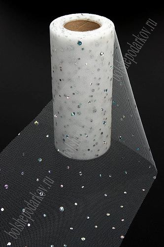 Фатин с пайетками &amp;quot;Горох&amp;quot; 15 см*25 ярд (SF-2939) молочный №16