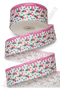 Лента репсовая 4 см*25 ярд с рисунком &quot;Конфетки&quot; SF-6130