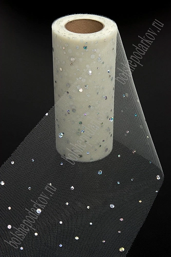 Фатин с пайетками &amp;quot;Горох&amp;quot; 15 см*25 ярд (SF-2939) айвори №33