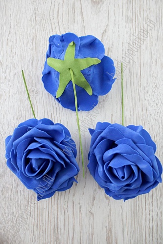 Головки цветов &amp;quot;Роза&amp;quot; 10 см на веточке (24 шт) N46-19, синий