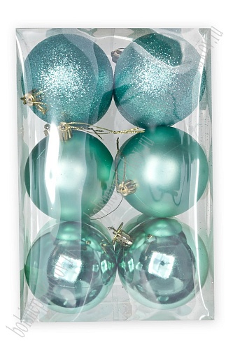 Набор новогодних шаров 8 см (12 шт) SF-7334, аквамариновый №15