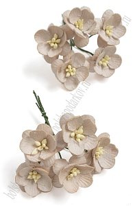 Тайские бумажные цветочки 2,5 см на веточке &quot;Цветущая вишня&quot; (10 шт) S3/148, бежевый