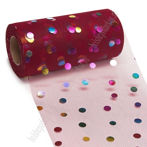 Фатин &amp;quot;Разноцветный горох&amp;quot; 15 см*25 ярд (SF-2951) бордовый