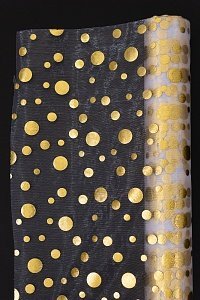 Органза 48 см*5 ярд "Кружочки" (SF-3132) золотой/белый Органза 48 см*5 ярд "Кружочки" (SF-3132) золотой/белый