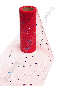 Фатин с пайетками &quot;Звездочки&quot; 15 см*10 ярд (SF-2945) красный №37