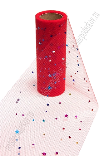 Фатин с пайетками &amp;quot;Звездочки&amp;quot; 15 см*10 ярд (SF-2945) красный №37