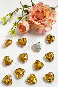 Стразы пришивные 16 мм &quot;Сердечко&quot; (10 шт) SF-3715, золото №14