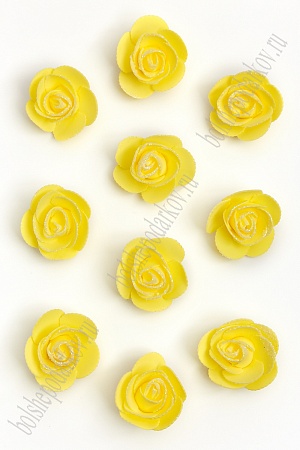 Головки цветов &quot;Роза&quot; с блестками 5,5 см (50 шт) SF-3002, желтый