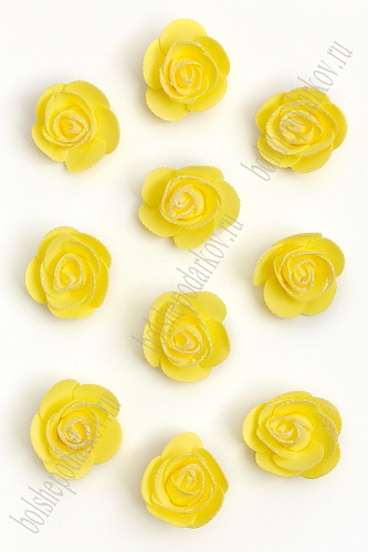 Головки цветов &amp;quot;Роза&amp;quot; с блестками 5,5 см (50 шт) SF-3002, желтый