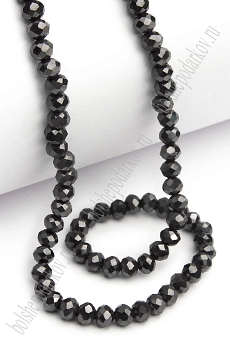 Бусины стеклянные, перламутровые, на леске &amp;quot;Rondelle&amp;quot; 6 мм (SF-669) черный №203