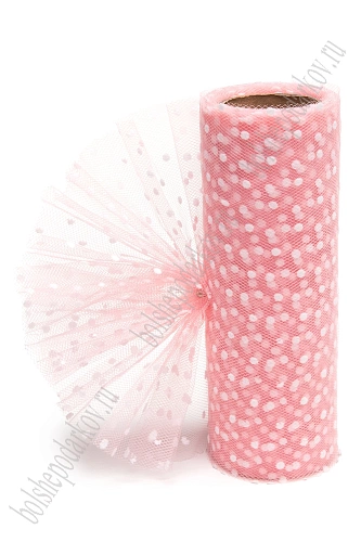 Фатин в горошек 15 см*10 ярд (SF-2941) розовый персик №17
