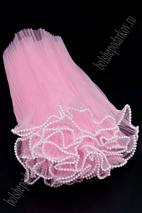 Упаковка для цветов гофрированная с бусинами 26 см*2 м (SF-7857) розовый