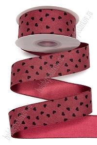 Лента вельвет/атлас &quot;Сердечки&quot; 3,8 см*10 ярд (SF-8058) бордовый №4