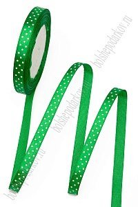 Лента атласная в горошек 1 см*25 ярд (SF-1367) зеленый №019