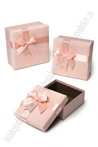 Коробки бархатные квадратные с бантом 3 в 1, 19*19*9,5 см, (SF-8226), розовый №2