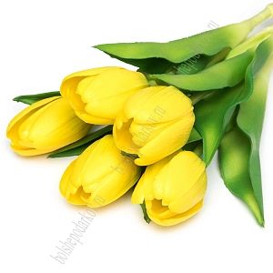Веточка декоративная "Тюльпан" 32 см (5 шт) SF-8136, желтый