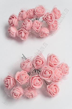 Головки цветков &quot;Розочка&quot; на веточке с сеточкой, 144 шт (SF-043), розовый персик №4