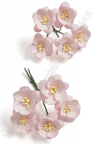 Тайские бумажные цветочки 2,5 см на веточке &amp;quot;Цветущая вишня&amp;quot; (10 шт) S3/2, нежно-розовый
