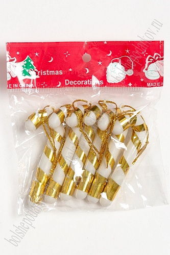 Новогодние украшения 6,5 см (6 шт) &amp;quot;Леденец&amp;quot; (SF-1692) золото