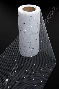 Фатин с пайетками &quot;Горох&quot; 15 см*25 ярд (SF-2939) белый №2