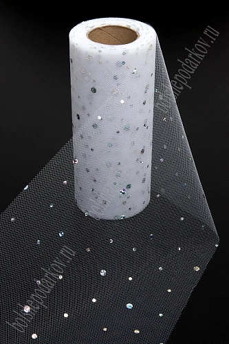 Фатин с пайетками &amp;quot;Горох&amp;quot; 15 см*25 ярд (SF-2939) белый №2