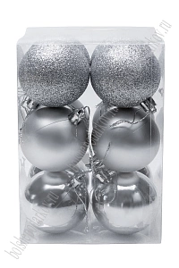 Набор новогодних шаров 6 см (12 шт) SF-7334, серебро №3