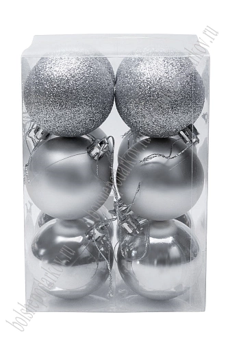 Набор новогодних шаров 6 см (12 шт) SF-7334, серебро №3