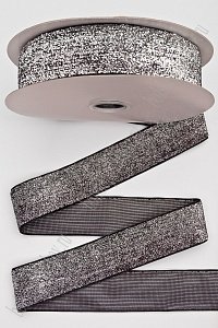 Лента с люрексом 3,8 см*20 ярд (SF-7318) черный/серебро №17