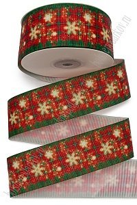 Лента репсовая 4 см*25 ярд с рисунком &quot;Новогодняя&quot; SF-7332, №2