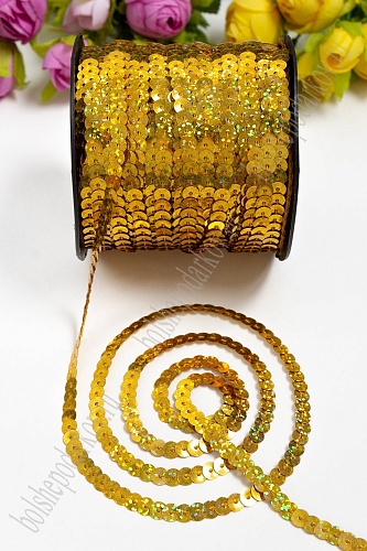 Пайетки 6 мм на нитке (голографические) SF-3068, золото №А20