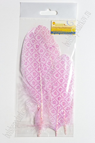 Перья декоративные 16*4,5 см (6 шт) &amp;quot;Сердечки&amp;quot; розовые