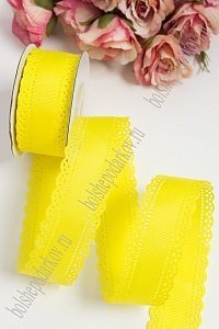 Лента репсовая с ажурными краями 3 см*20 ярд (SF-1750) желтый №15