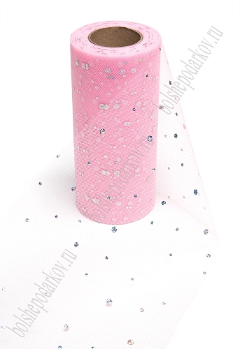 Фатин с пайетками &amp;quot;Горох&amp;quot; 15 см*25 ярд (SF-2939) розовый №42