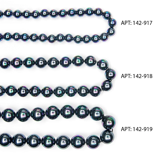 Бусины круглые на нитке 8 мм (SF-8069) жемчуг черный радужный