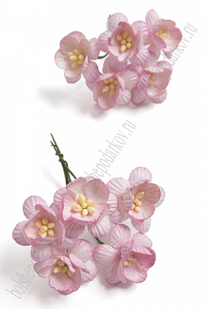 Тайские бумажные цветочки 2,5 см на веточке &quot;Цветущая вишня&quot; (10 шт) S3/520, розовый