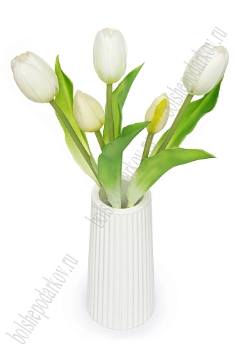 Веточка декоративная 33 см, 31 см &amp;quot;Тюльпан&amp;quot; (5 шт) SF-8137, белый