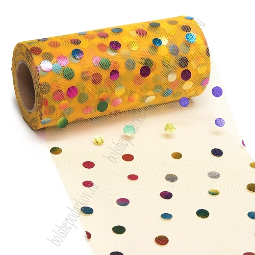 Фатин &amp;quot;Разноцветный горох&amp;quot; 15 см*25 ярд (SF-2951) светло-оранжевый