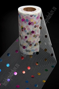 Фатин &quot;Разноцветный горох&quot; 15 см*25 ярд (SF-2951) молочный