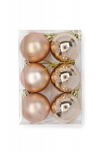 Набор новогодних шаров 4 см (6 шт) SF-7334, розовое золото №12