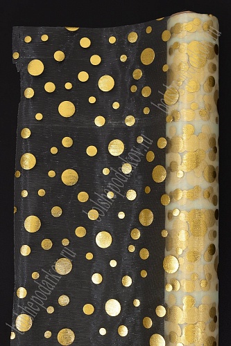 Органза 48 см*5 ярд &amp;quot;Кружочки&amp;quot; (SF-3132) золотой/кремовый