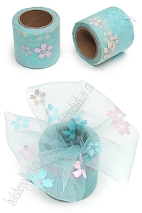 Фатин «Цветочки» 5,5 см*15 ярд (SF-6042) аквамариновый №27