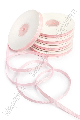 Лента репсовая 0,6 см*20 ярд &amp;quot;1 сорт&amp;quot; (10 бобин) SF-1722, светло-розовый №43