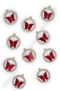 Подвеска металл &quot;Бабочка №5&quot; (10 шт) SF-7343, бордовый/золото