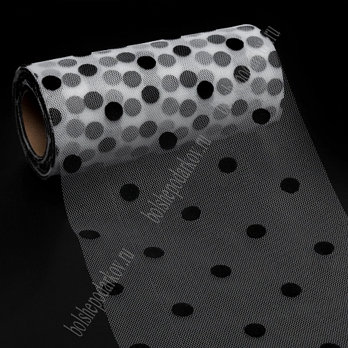 Фатин &amp;quot;Крупный горох&amp;quot; 15 см*15 ярд (SF-3779) белый/черный