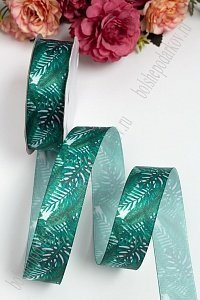 Лента атласная 2,5 см &quot;Лист пальмы №1&quot; Premium (SF-1651)