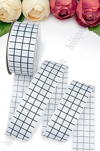 Лента репсовая 4 см*25 ярд &quot;Клетка&quot; (SF-5931) белый №01