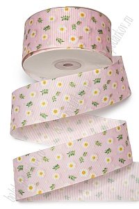 Лента репсовая 4 см*25 ярд с рисунком &quot;Ромашки&quot; SF-6130, №2