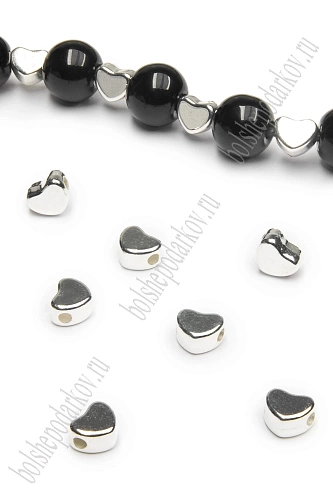 Бусины 7*6 мм &amp;quot;Сердечко&amp;quot; (200 шт) SF-7292, серебро