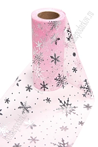 Фатин &quot;Снежинки&quot; 15 см*15 ярд (SF-3776) розовый/серебро