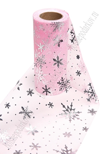 Фатин &amp;quot;Снежинки&amp;quot; 15 см*15 ярд (SF-3776) розовый/серебро